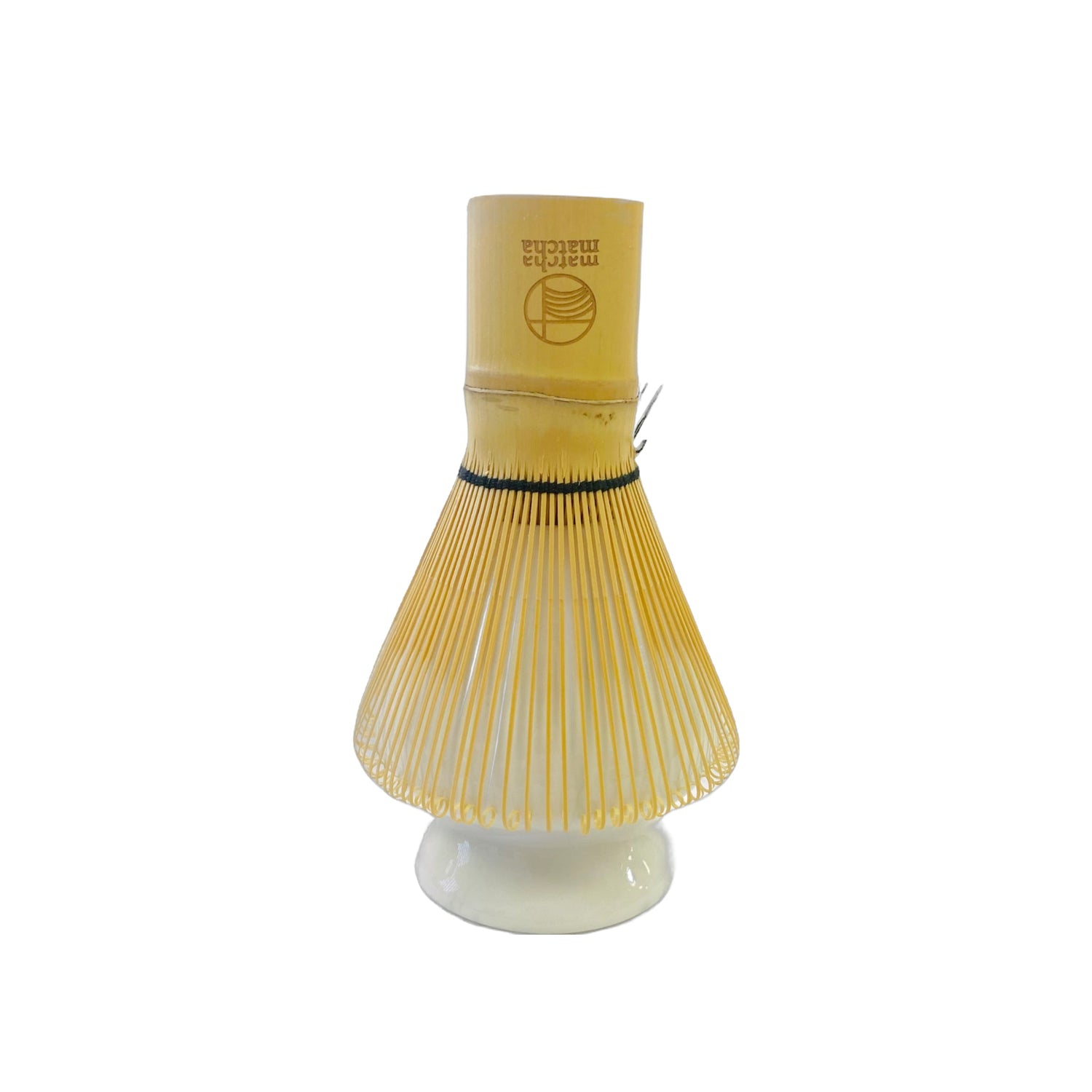 Bamboo whisk with a cylindrical handle on a white background