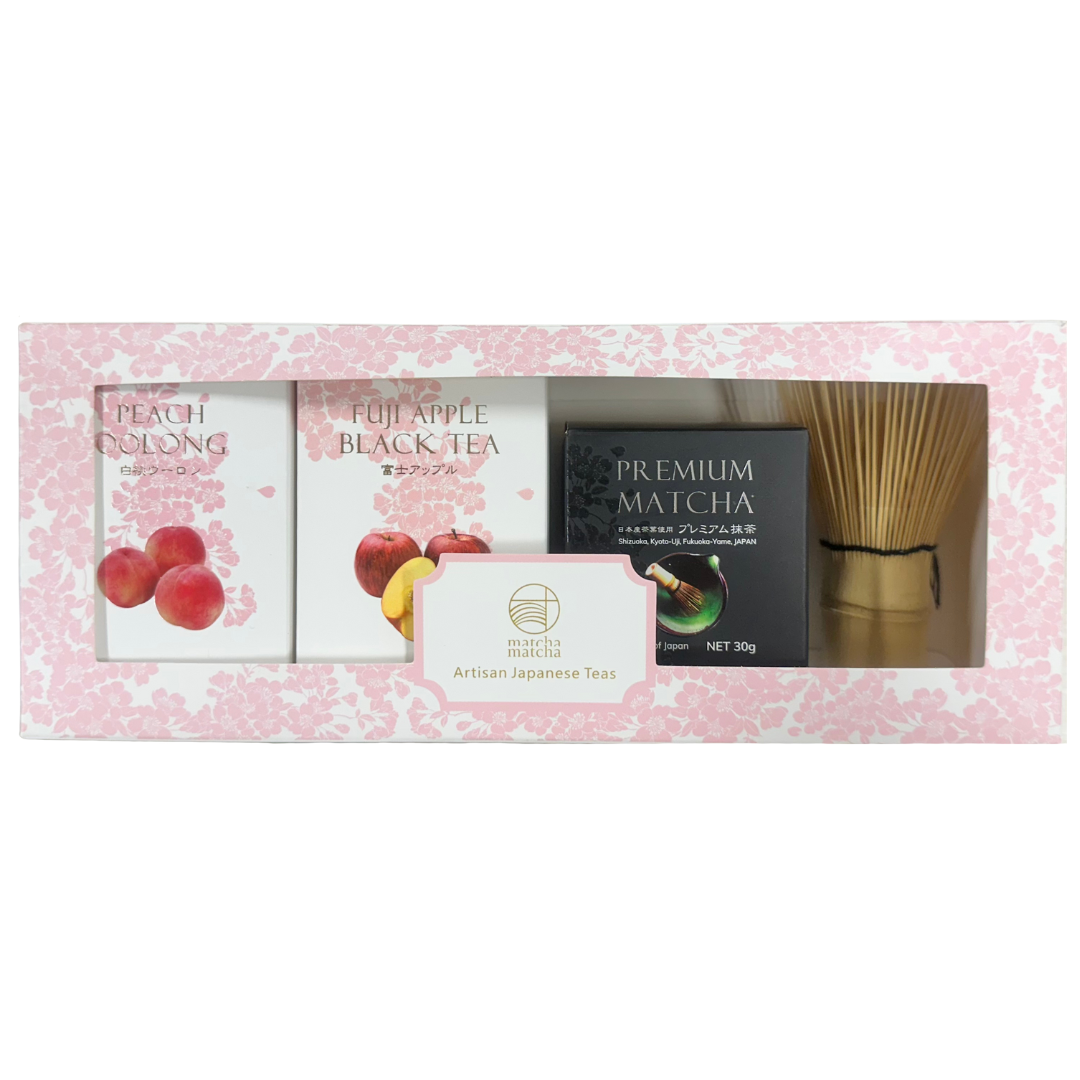 Matcha and Fruits Tea Gift Set – Japanese Ceremonial Matcha, Peach and Apple Tea Bags